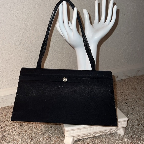 Menbur Handbags - Menbur Women’s Little Black Stain Bag Purse Rhinestone Accent Made in Spain